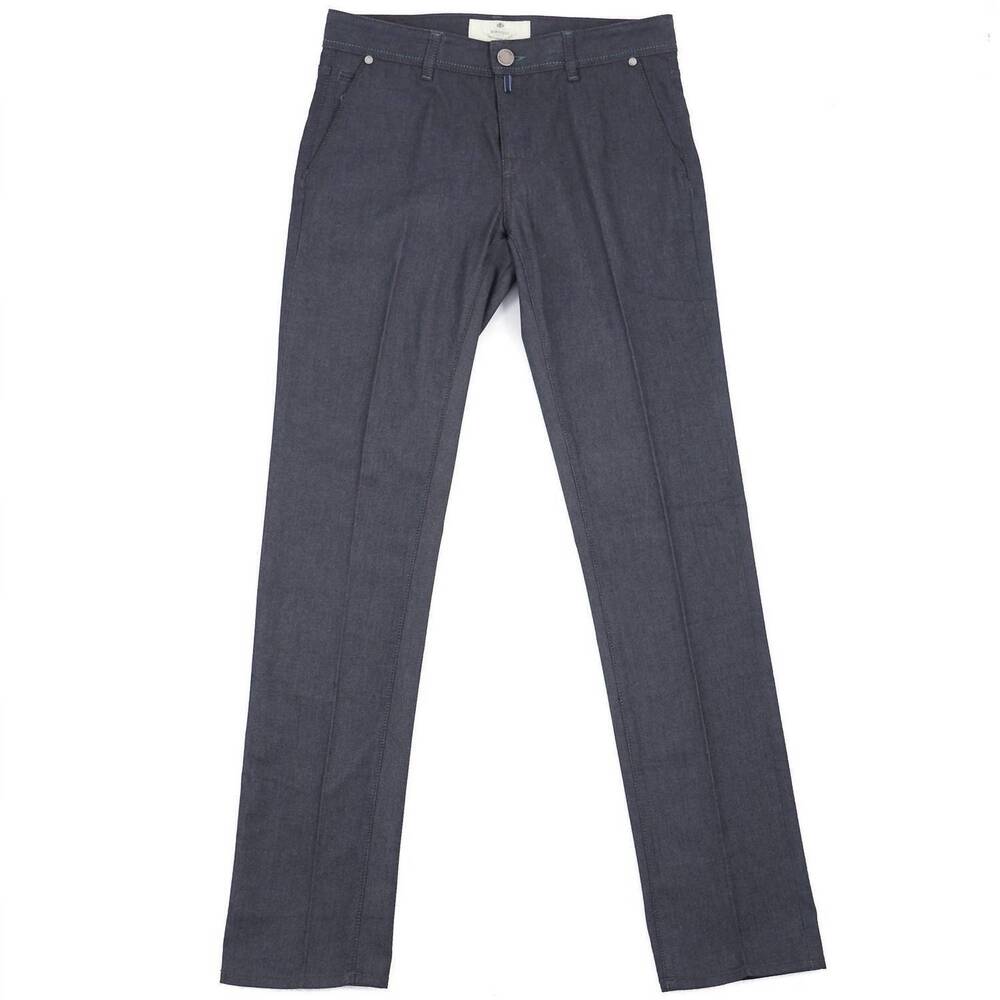 NEW LUIGI BORRELLI NAPOLI men's slim-fit denim jeans in dark blue and white